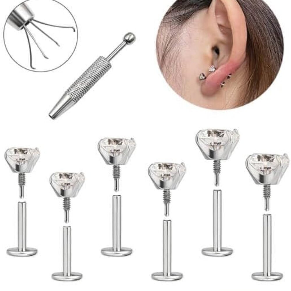 Flat Back Stud Earrings Hypoallergenic Stainless … - image 1